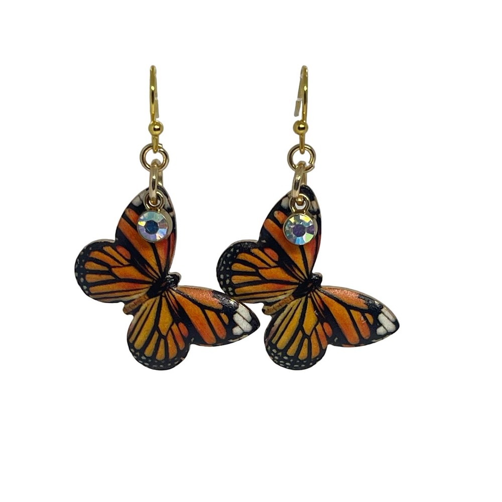 Monarch Butterfly Earrings - Gold Tone Charms - Hypoallergenic